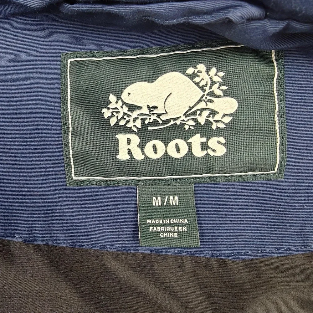 Roots Jacket Mens Medium Blue Canvas Hooded Full Zip Anorak Lined Pockets